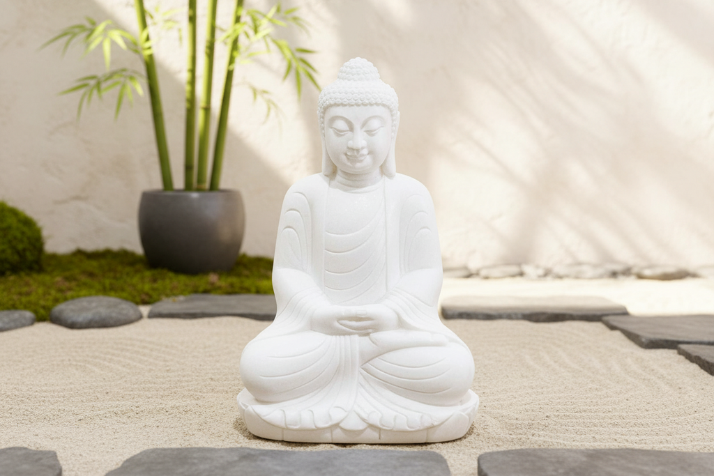 Large Carved Marble Praying Buddha Statue (Trade)