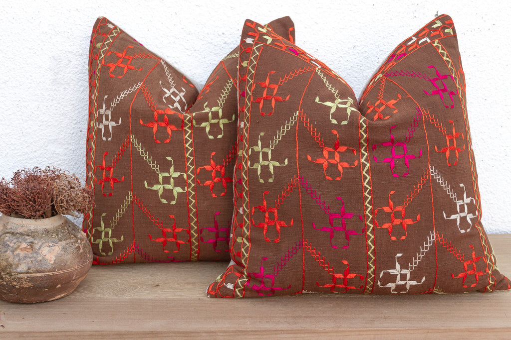 Luminous Khaddar, Set of 2 Antique Phulkari Pillow Covers