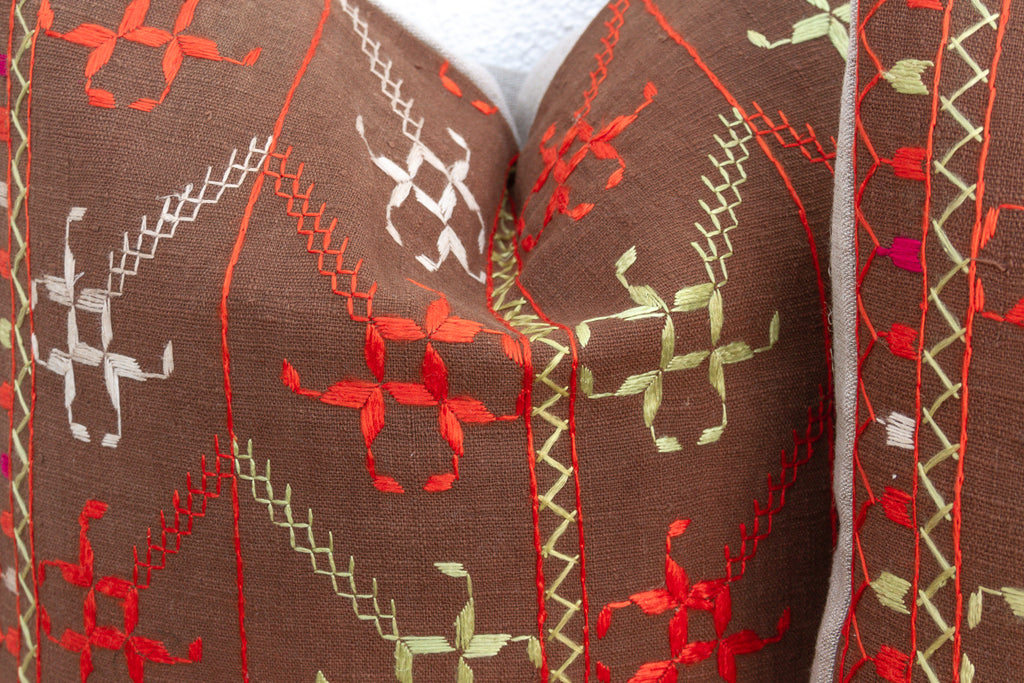 Luminous Khaddar, Set of 2 Antique Phulkari Pillow Covers
