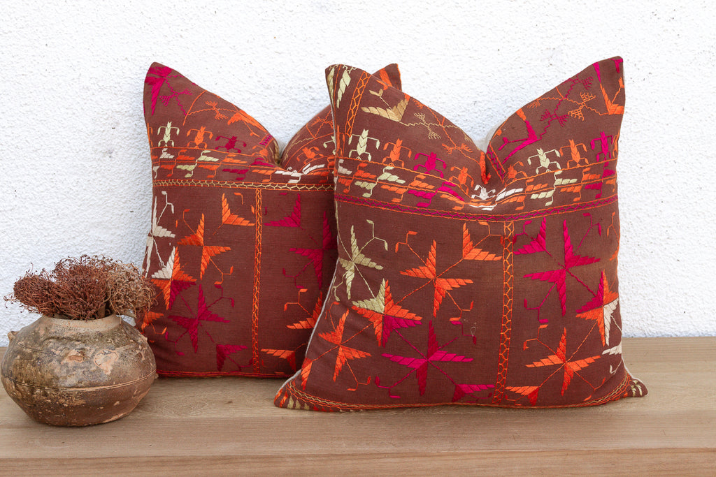 Heirloom Desert, Antique Phulkari Pillow Covers, A Pair