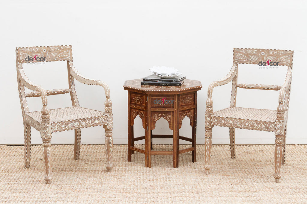 Pair of Charming Inlay Peacock Armchair