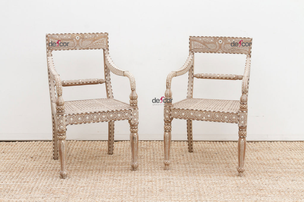 Pair of Charming Inlay Peacock Armchair