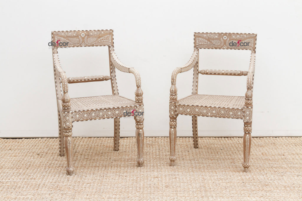 Pair of Charming Inlay Peacock Armchair