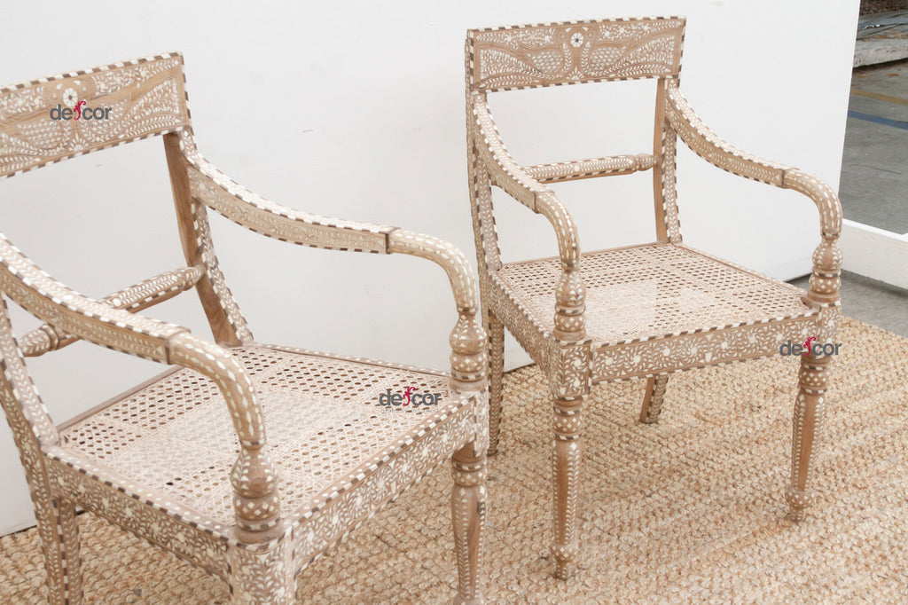 Pair of Charming Inlay Peacock Armchair