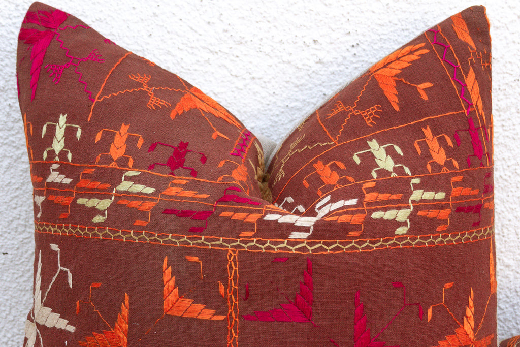 Heirloom Desert, Antique Phulkari Pillow Covers, A Pair