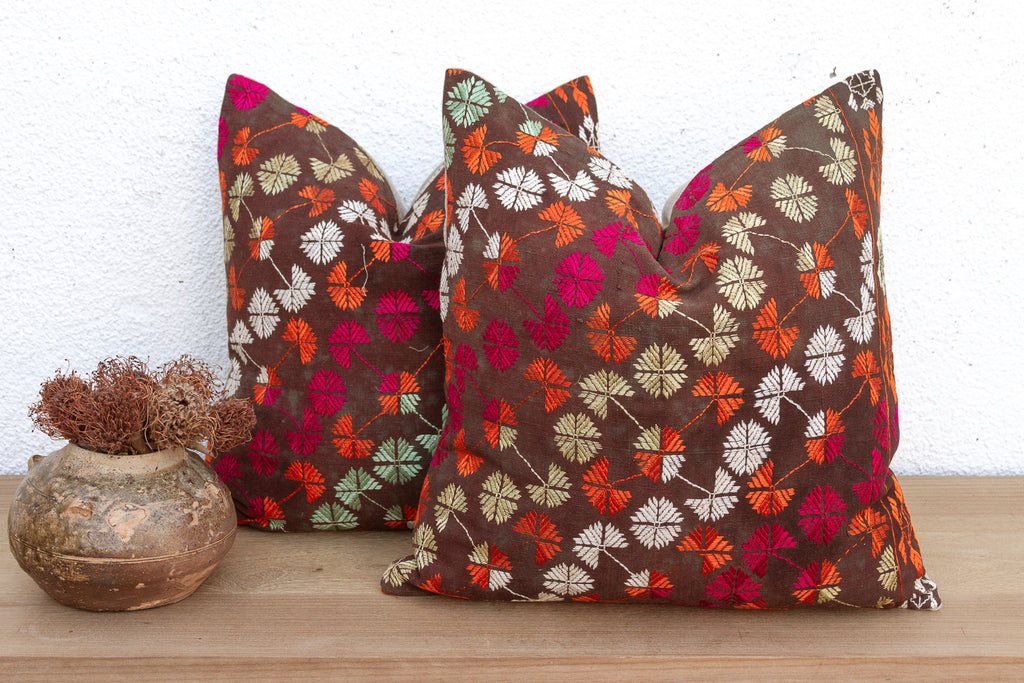 Radiant Dowry, Antique Phulkari Pillow Covers, A Pair