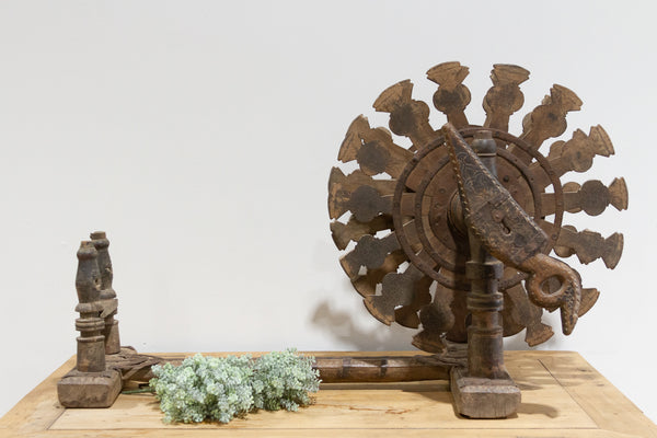 Antique Indian Wood & Iron Spinning Wheel