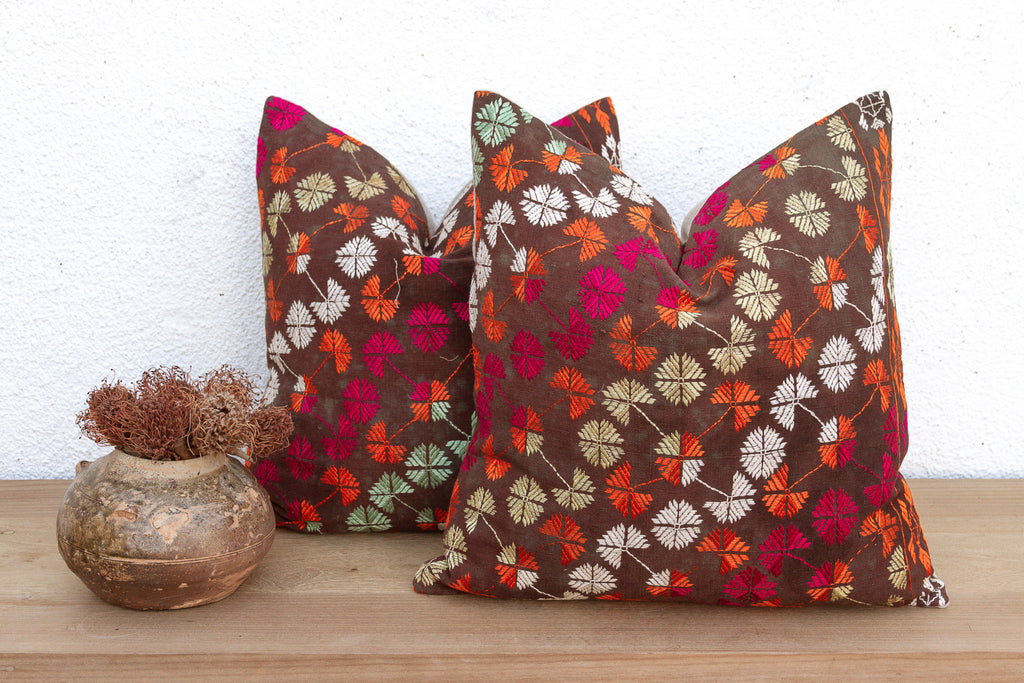 Radiant Dowry, Antique Phulkari Pillow Covers, A Pair