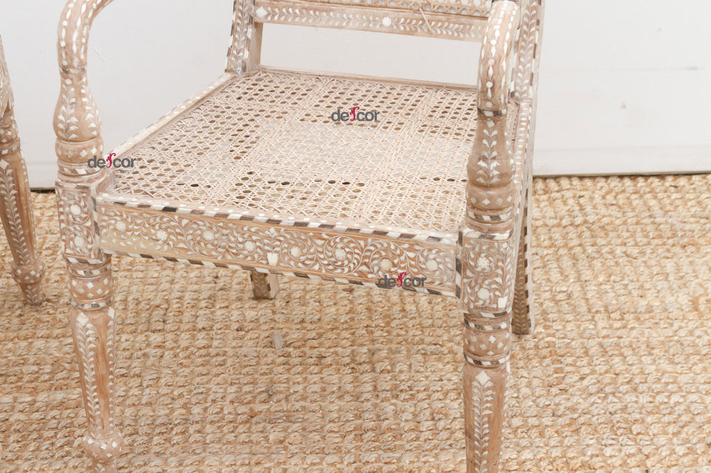 Set of 2, British Colonial Inlaid & Cane Armchairs