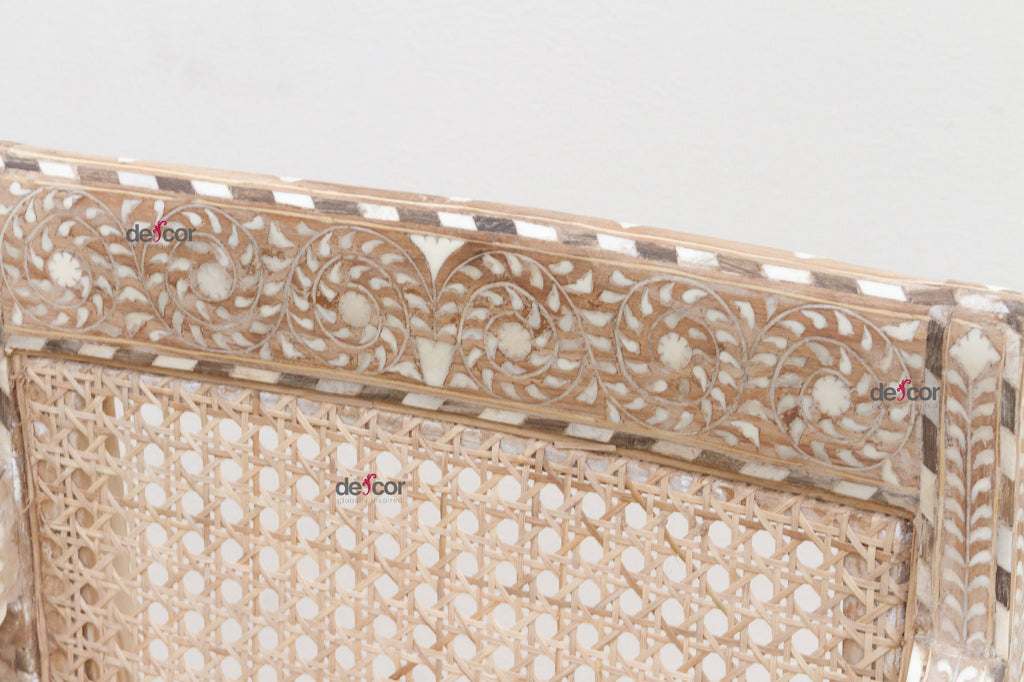 Raj British Colonial Inlaid Dining Chairs, Set of 6