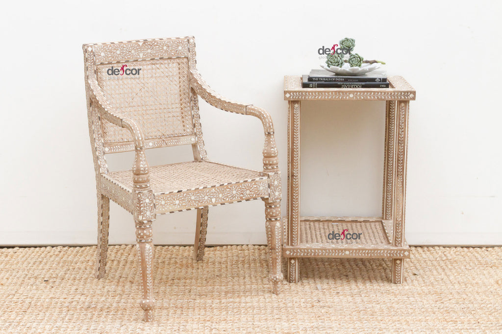 Raj Colonial Inlaid Armchair with Cane Seat (Trade)