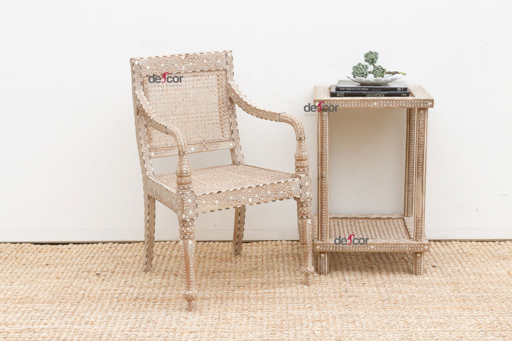 Raj Colonial Inlaid Armchair with Cane Seat (Trade)