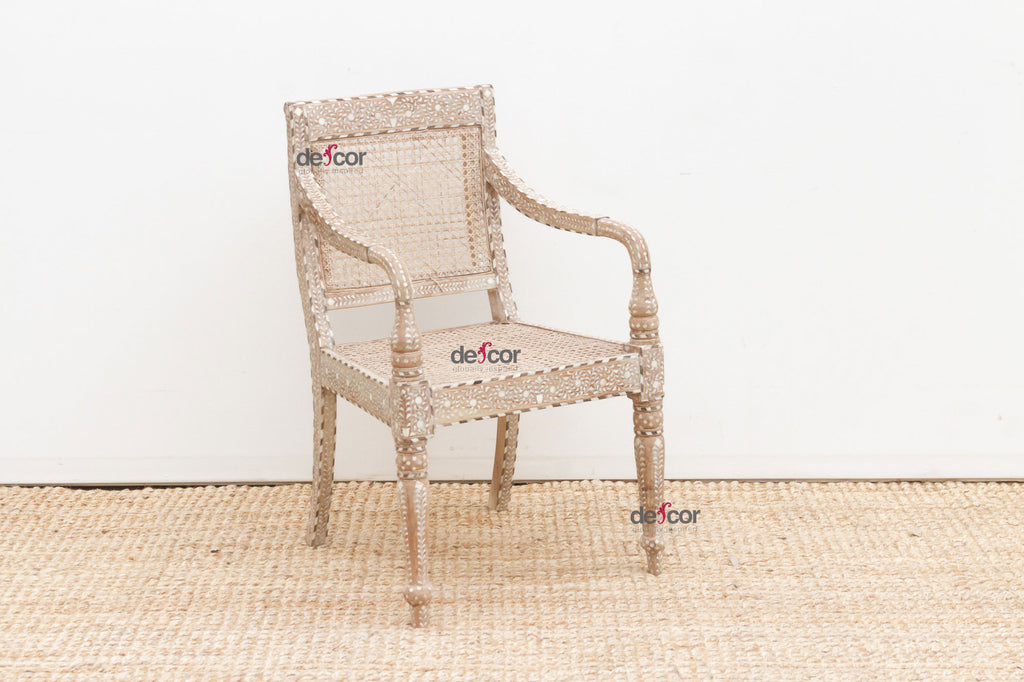Raj Colonial Inlaid Armchair with Cane Seat (Trade)
