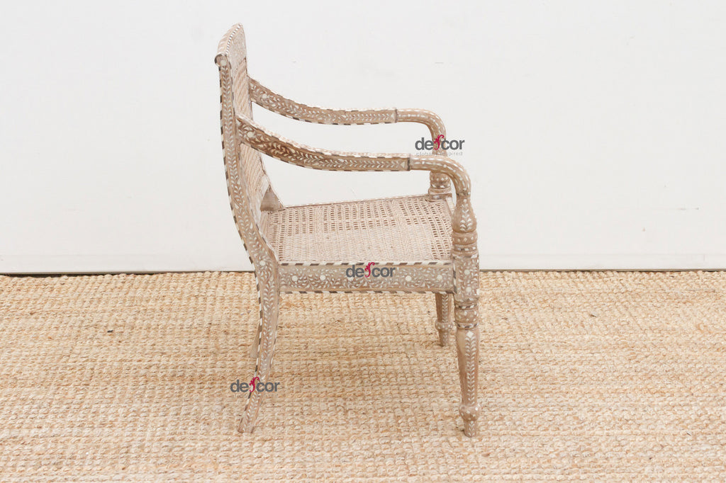 Raj Colonial Inlaid Armchair with Cane Seat (Trade)