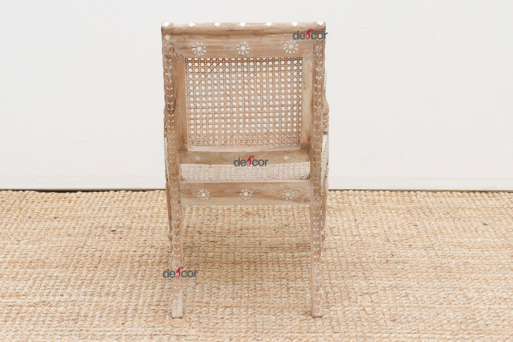 Raj Colonial Inlaid Armchair with Cane Seat