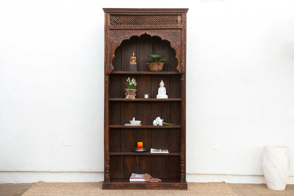 Antique Finely Carved Architectural Arch Bookcase