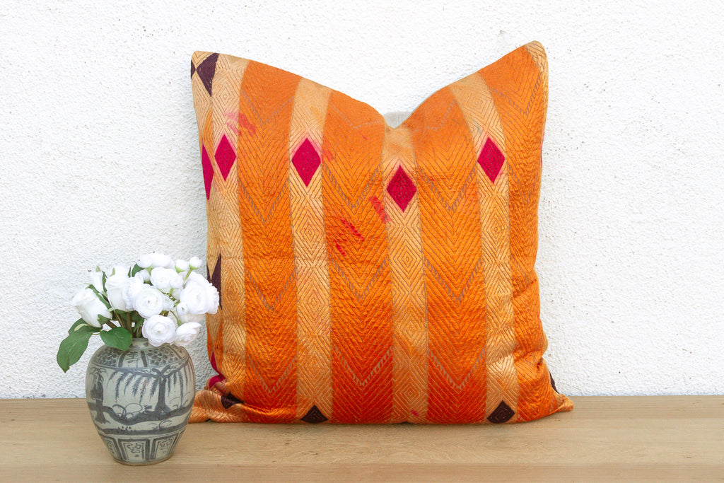 Radiant Chevron, Large Heirloom Bagh Phulkari Pillow (Trade)