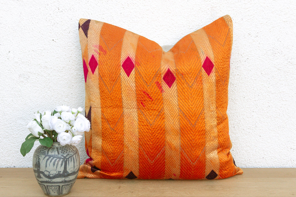 Radiant Chevron, Large Heirloom Bagh Phulkari Pillow (Trade)