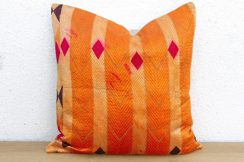 Radiant Chevron, Large Heirloom Bagh Phulkari Pillow (Trade)