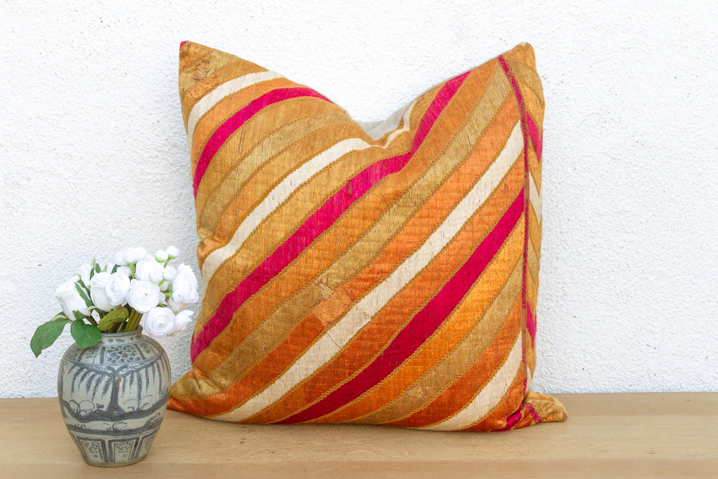 Royal Ribbon, Large Heirloom Bagh Phulkari Pillow