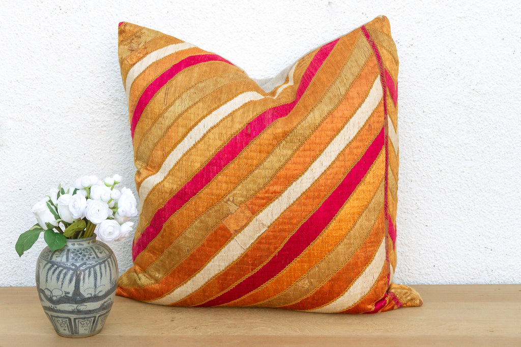 Royal Ribbon, Large Heirloom Bagh Phulkari Pillow