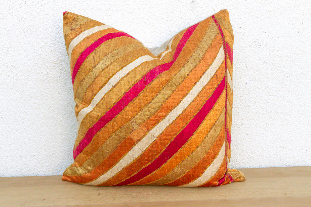 Royal Ribbon, Large Heirloom Bagh Phulkari Pillow