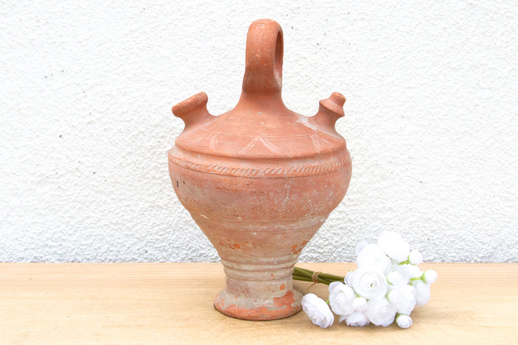 Antique Spanish Terracotta Botijo Vessel