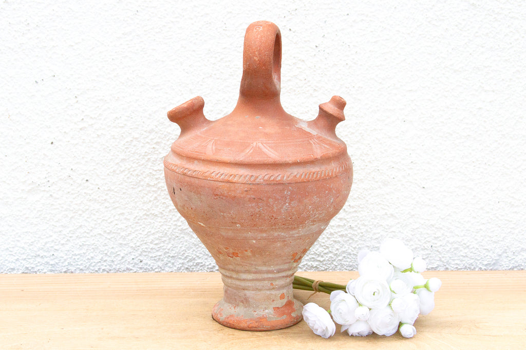 Antique Spanish Terracotta Botijo Vessel