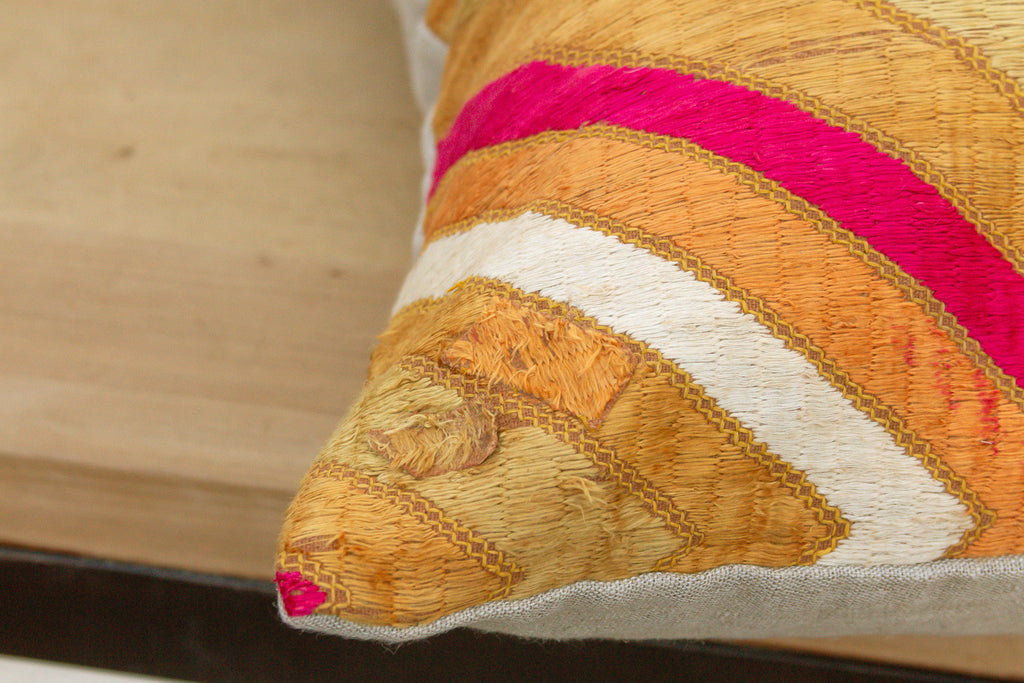 Royal Ribbon, Large Heirloom Bagh Phulkari Pillow