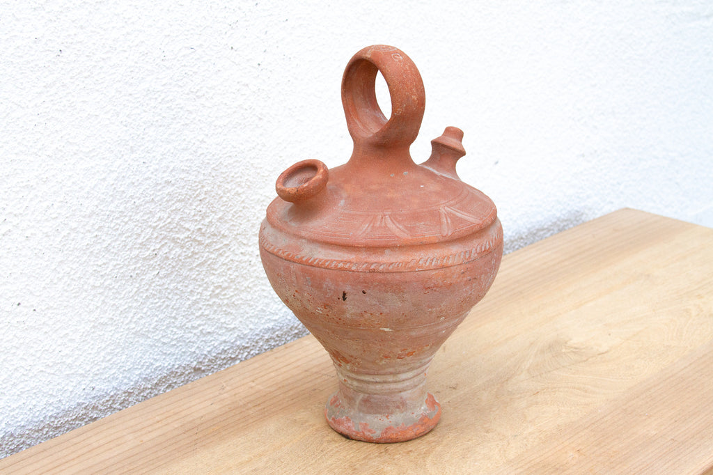 Antique Spanish Terracotta Botijo Vessel