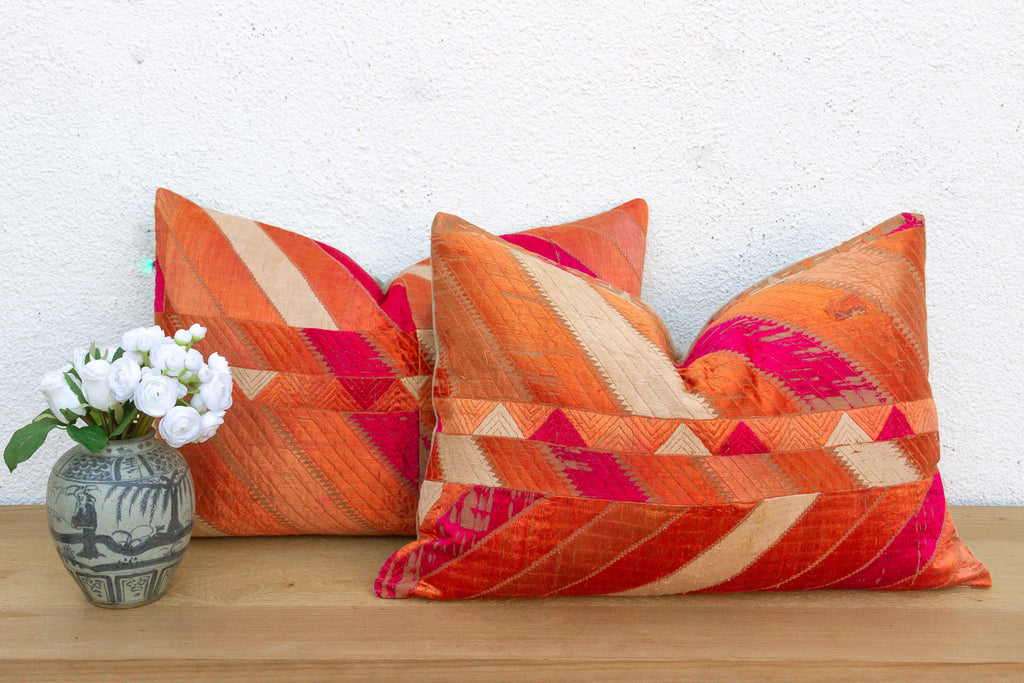 Jalandhar Mirror, Set of 2 Heirloom Bagh Phulkari Pillows (Trade)
