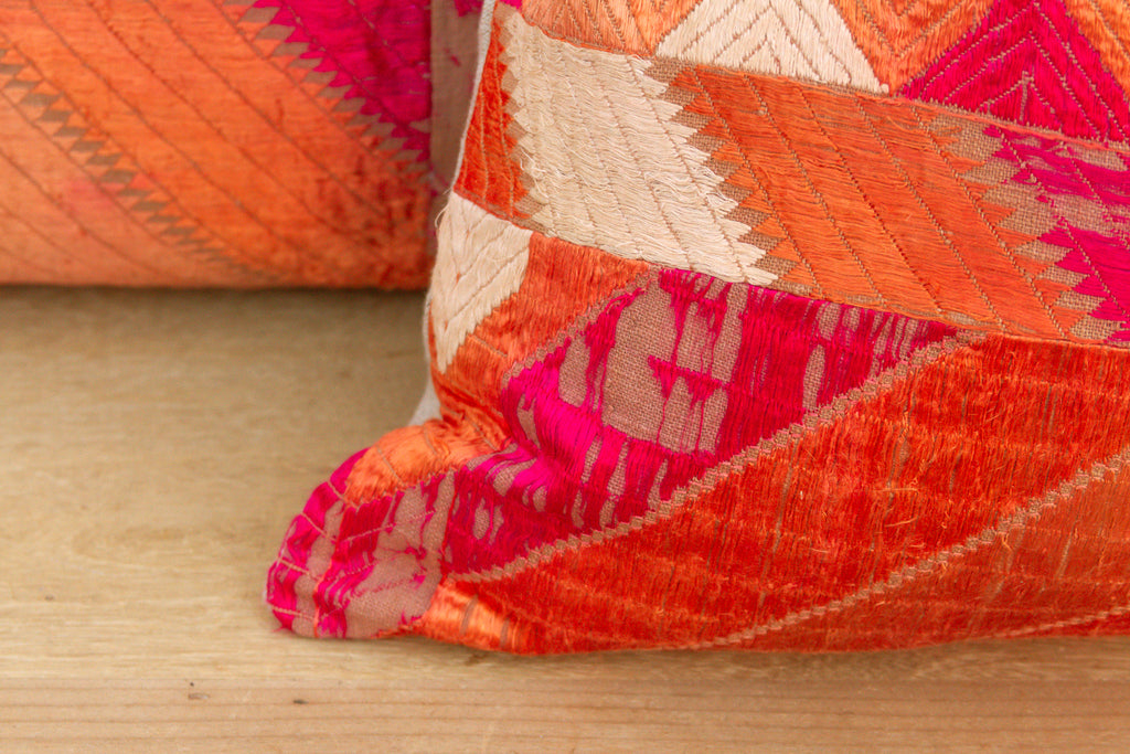 Jalandhar Mirror, Set of 2 Heirloom Bagh Phulkari Pillows (Trade)