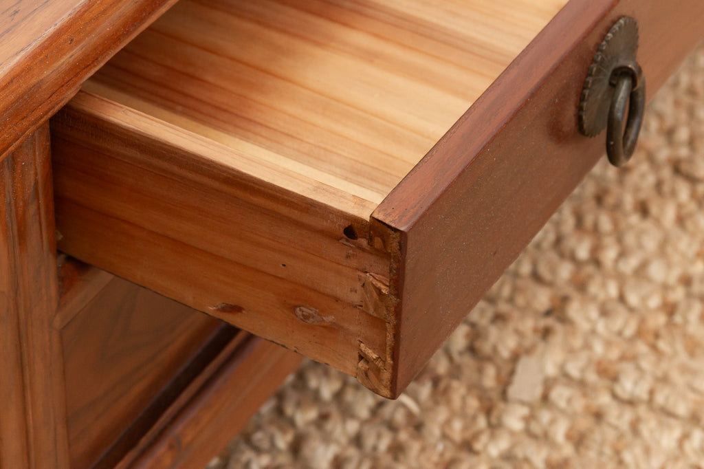 Antique Elm Low Kang Table with 3 Drawers