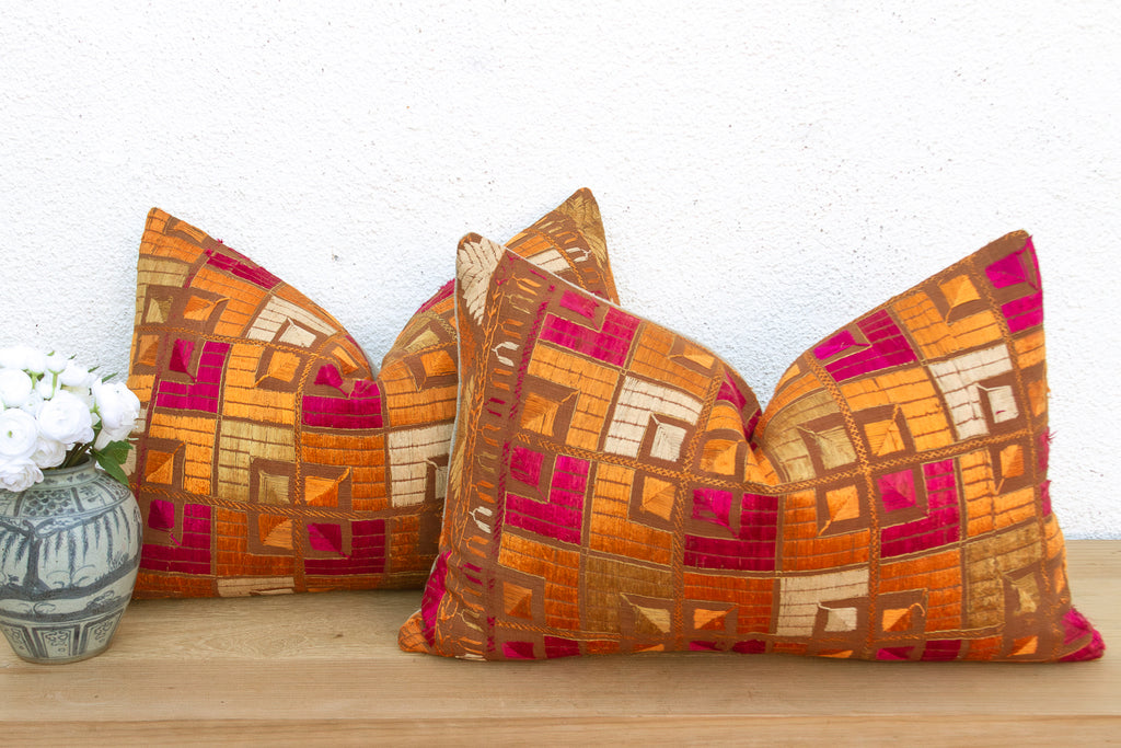 Multicolor Mosaic, Set of 2 Heirloom Bagh Phulkari Pillows