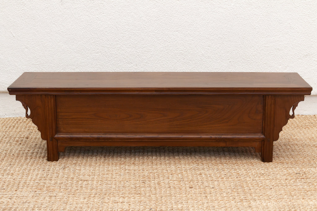 Antique Elm Low Kang Table with 3 Drawers