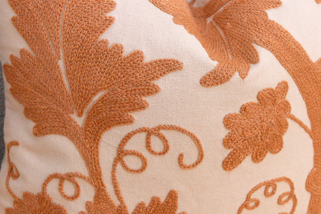 Set of 2, Hand Embroidered Crewel Botanical Pillows