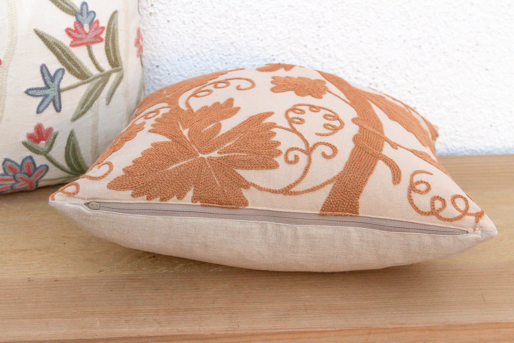 Set of 2, Hand Embroidered Crewel Botanical Pillows