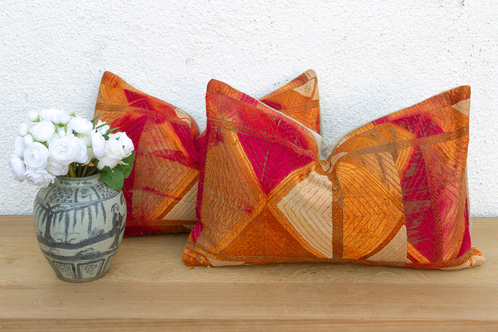 Sunset Horizon, Set of 2 Heirloom Bagh Phulkari Pillows (Trade)