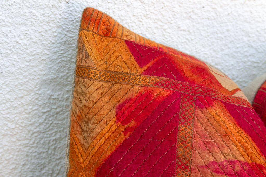 Sunset Horizon, Set of 2 Heirloom Bagh Phulkari Pillows (Trade)