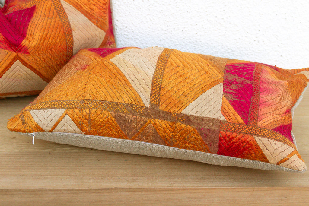Sunset Horizon, Set of 2 Heirloom Bagh Phulkari Pillows (Trade)