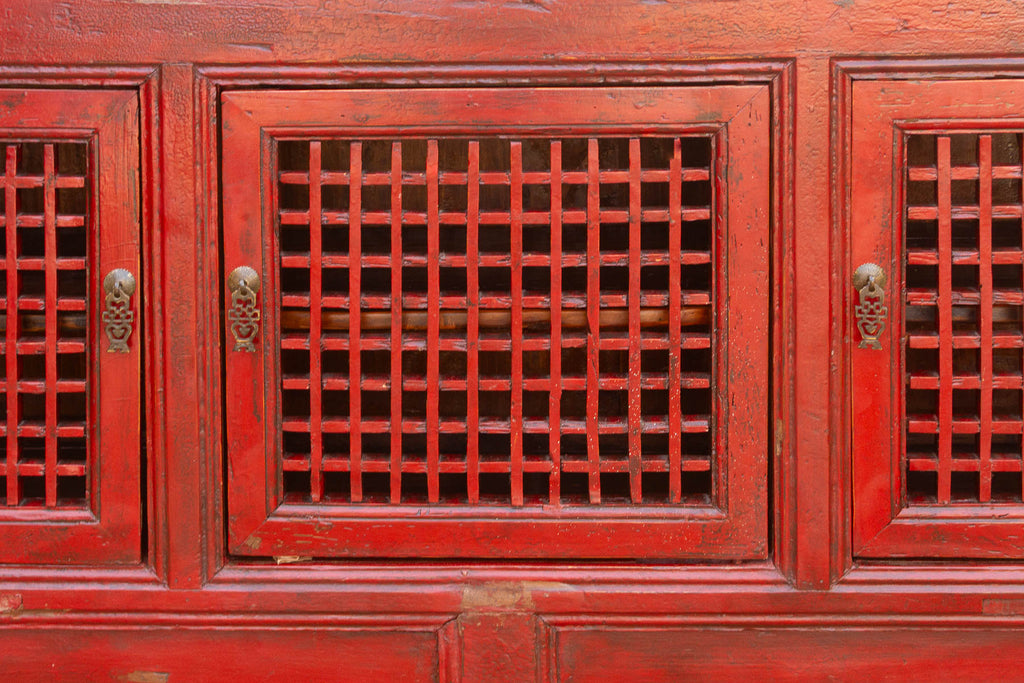 Mid 20th Century Crimson Lattice Asian Sideboard (Trade)