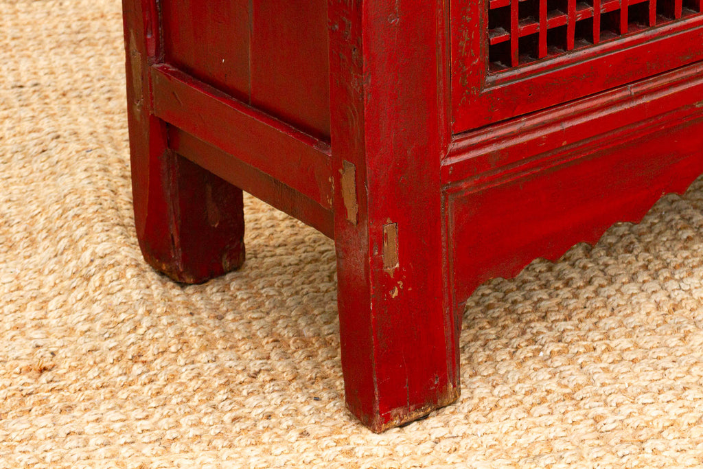 Mid 20th Century Crimson Lattice Asian Sideboard (Trade)