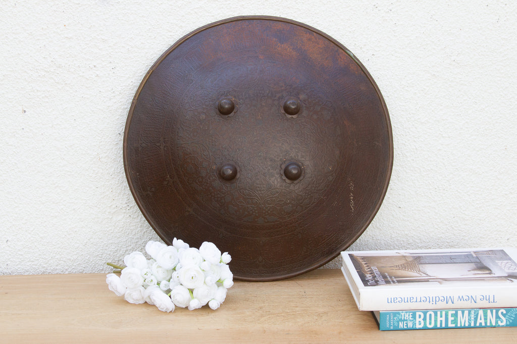 Antique Indian Engraved Metal Shield