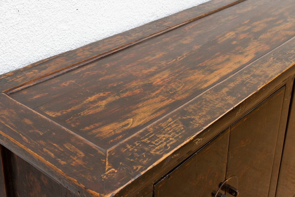 Antique Black Lacquer Chinoiserie Buffet Cabinet