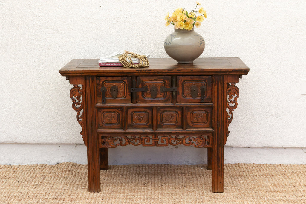 Antique Carved Ming Style-3 Drawer Console