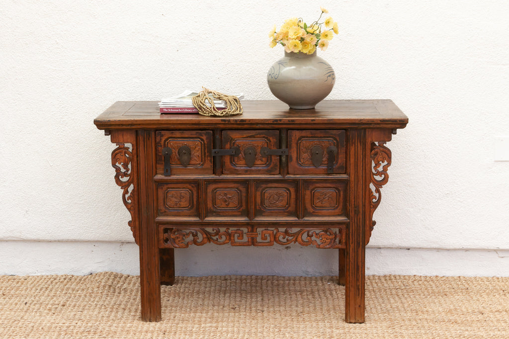 Antique Carved Ming Style-3 Drawer Console