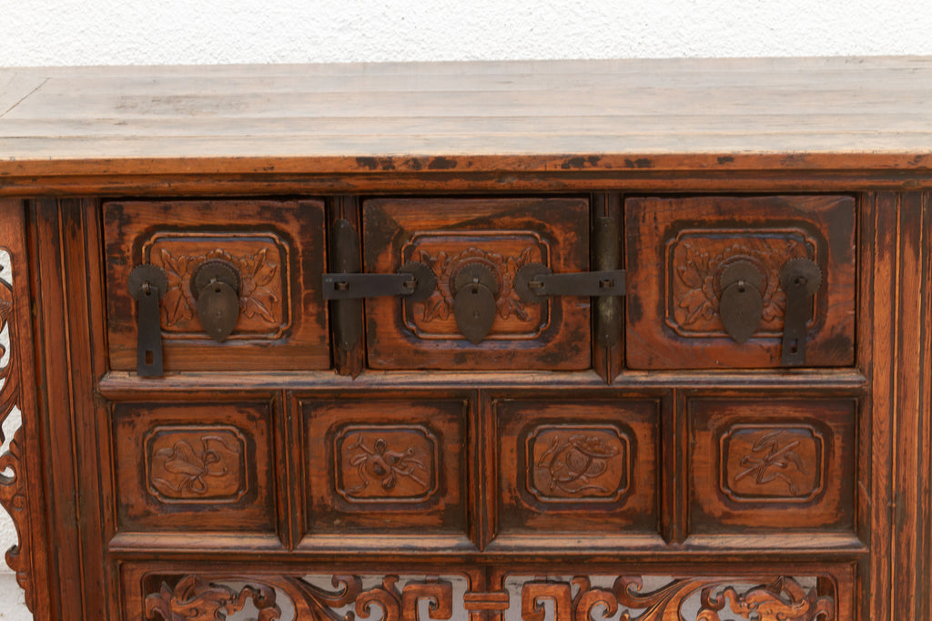 Antique Carved Ming Style-3 Drawer Console