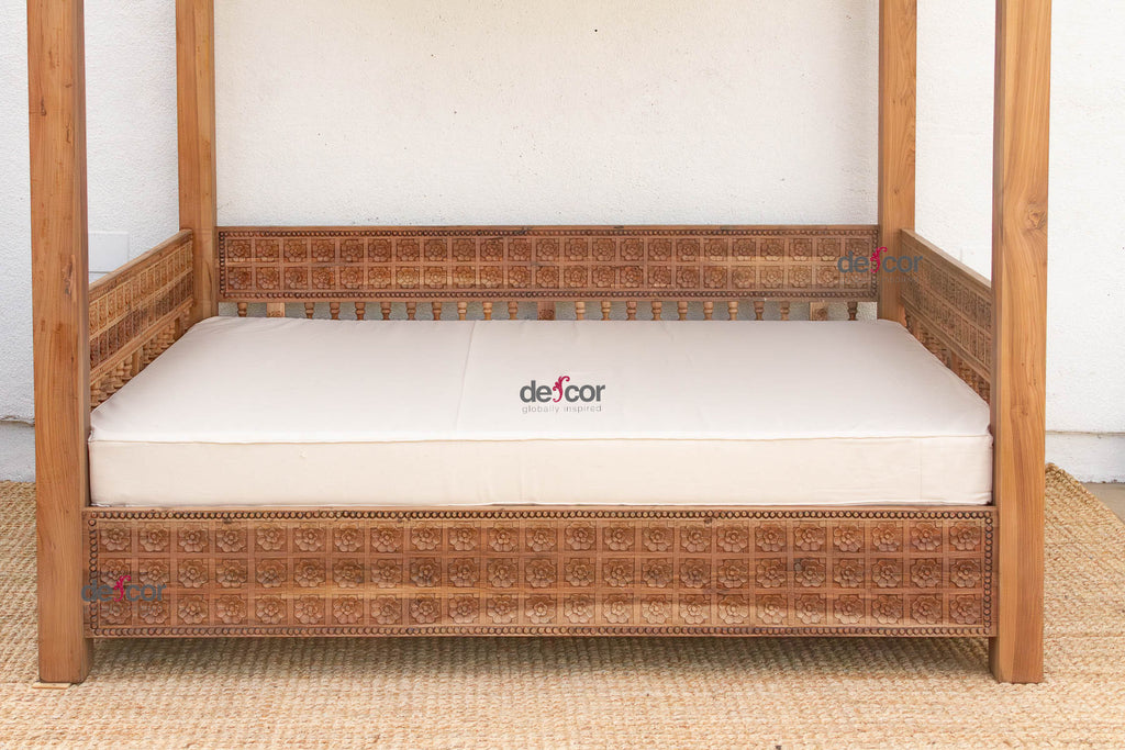 Monumental Reclaimed Teak Floral Jali Canopy Daybed (Trade)