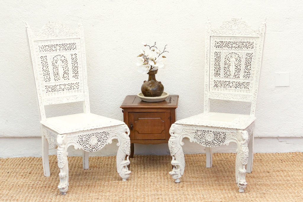 Pair of Beautifully Carved Anglo-Indian Chairs