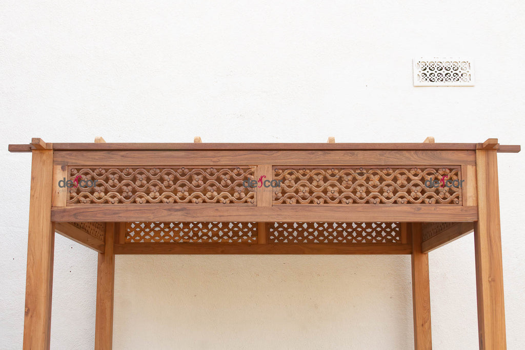 Monumental Reclaimed Teak Floral Jali Canopy Daybed (Trade)